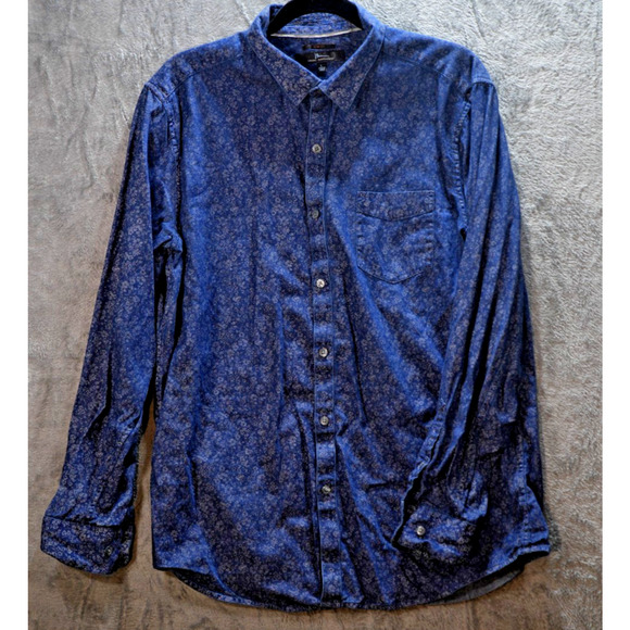 Marc Anthony Slim Fit Button-Up Shirt Men’s L Navy Blue Floral 100% Cotton - Picture 1 of 8